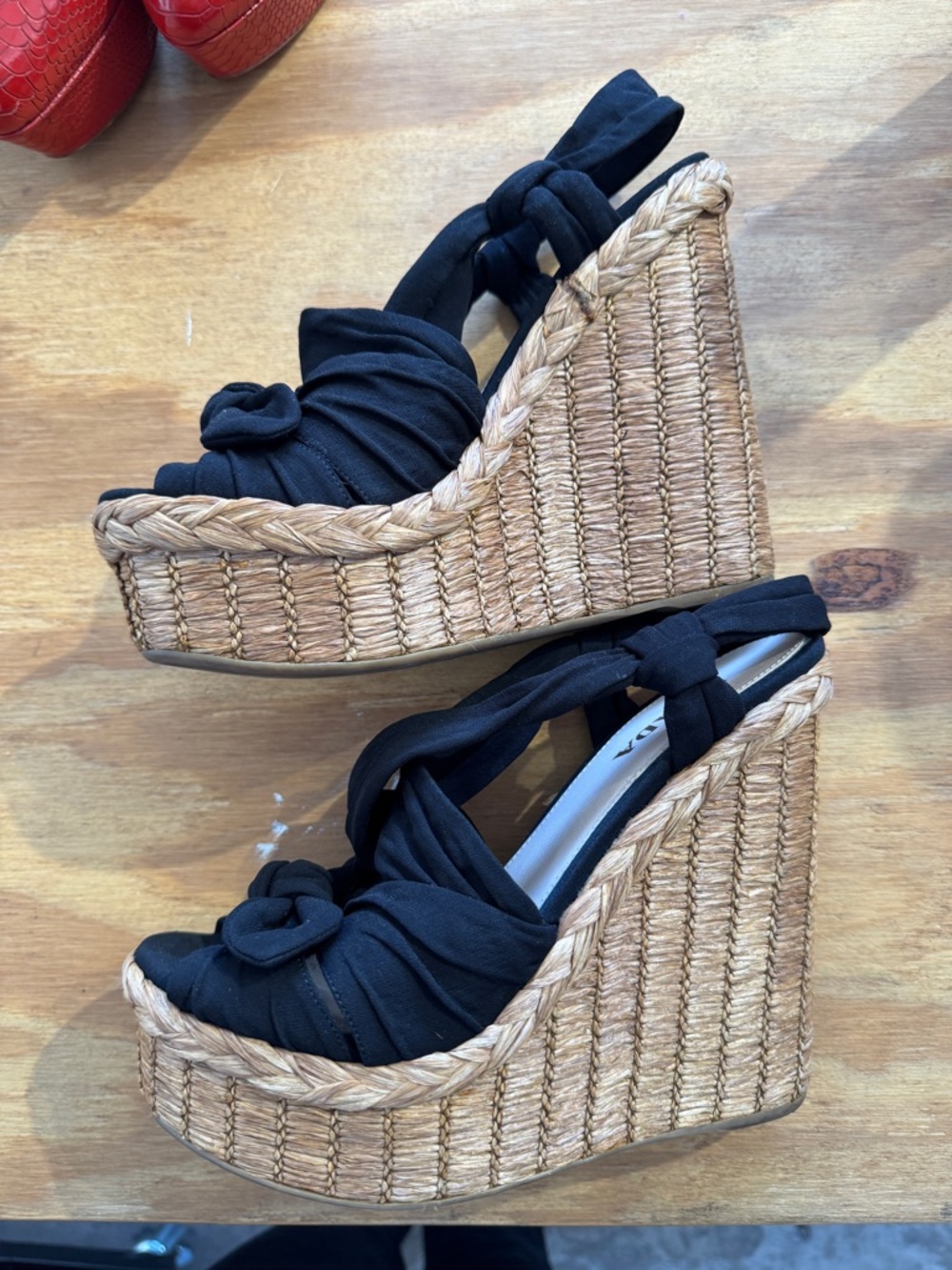 Prada Black Knotted Espadrille Wedge Sandals